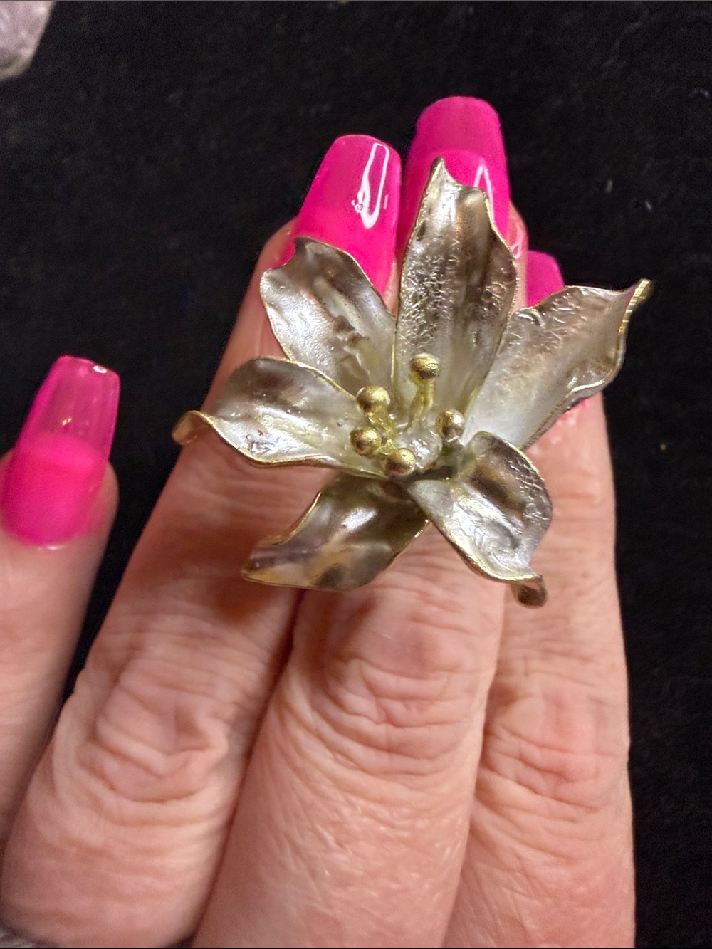Lily Floral Statement Ring in Silver and Gold-Tone Women’s Jewelry Adjustable